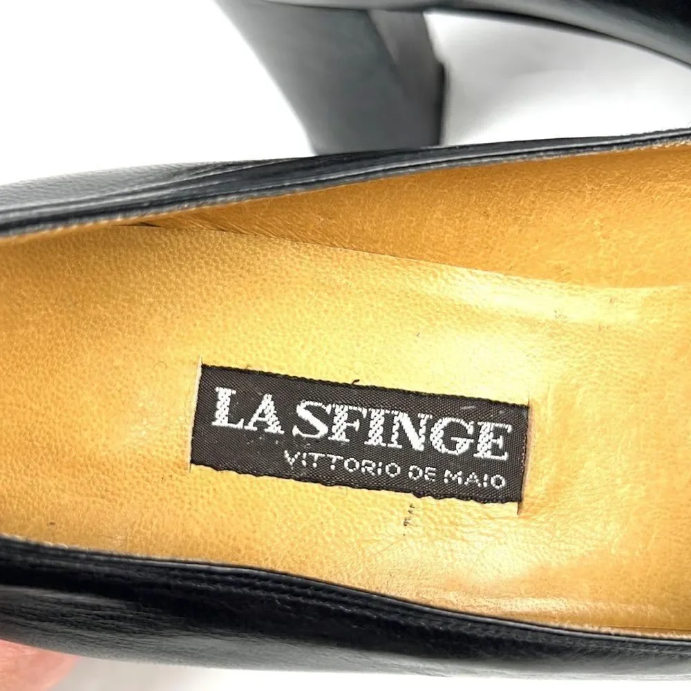 Black Leather Italian made Pumps Heels LA SFINGE by Vittorio De Maio size 9,5